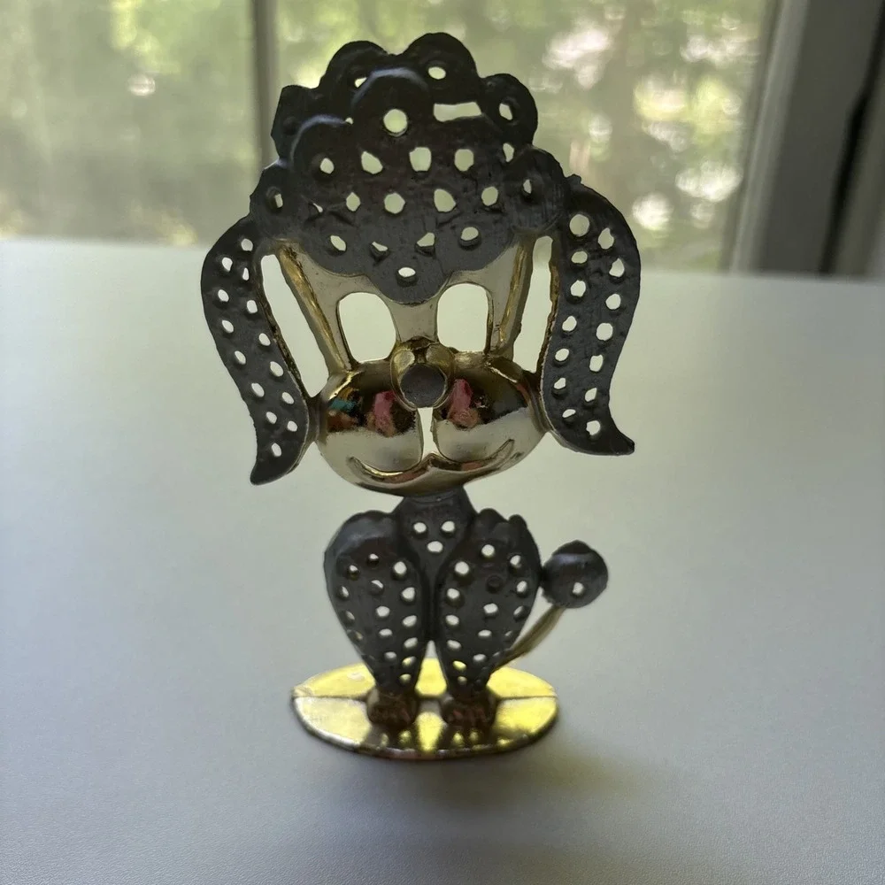 Vintage Gold Tone Metal Poodle Earring Holder/Stand